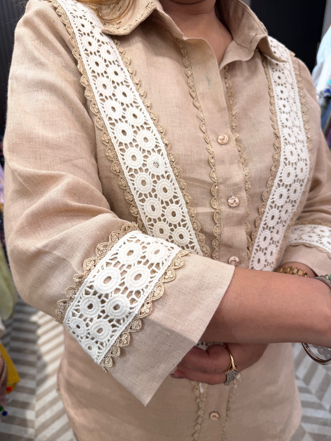 Pure Linen Co-ord Set with Lace Detailing