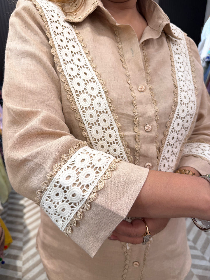 Pure Linen Co-ord Set with Lace Detailing