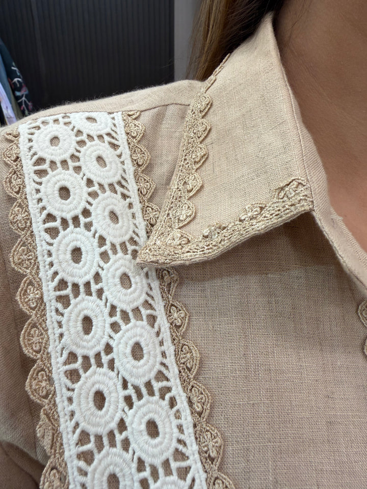 Pure Linen Co-ord Set with Lace Detailing