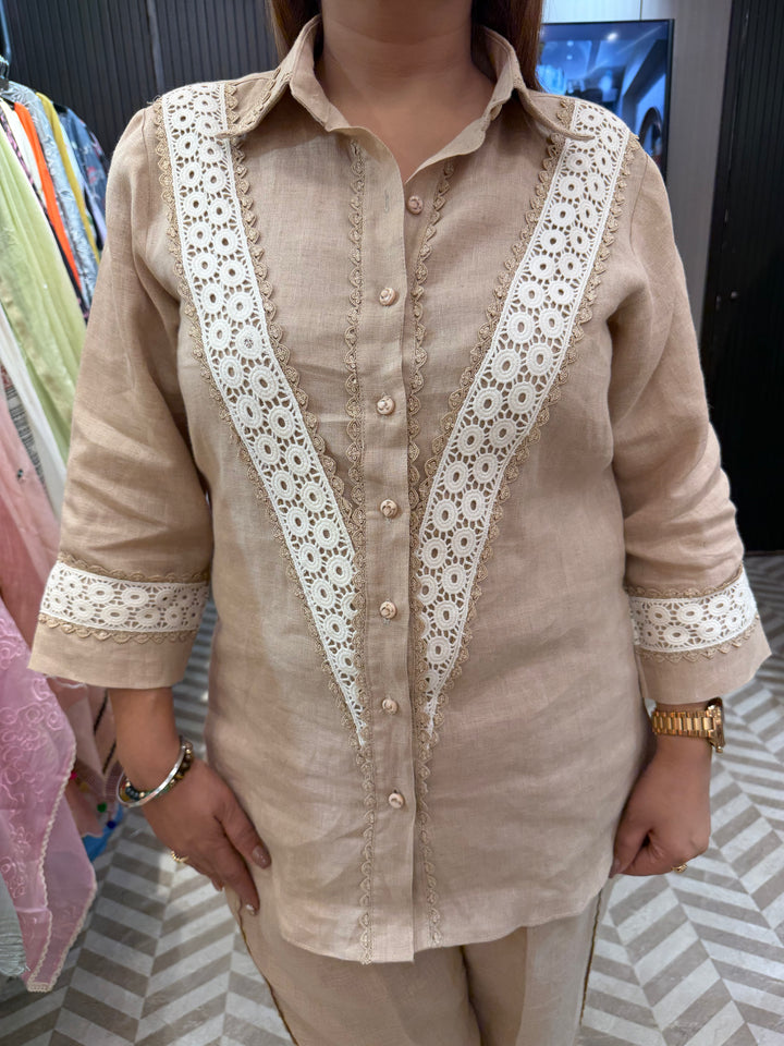 Pure Linen Co-ord Set with Lace Detailing