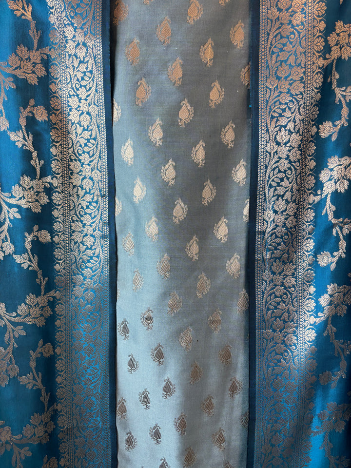 Ishita – Teal Blue Banarasi Silk Woven Booties &amp; Jaal Suit