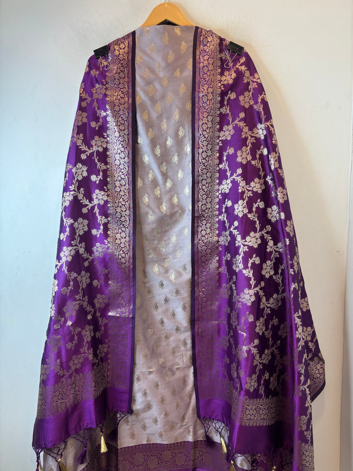 Ishita – Deep purple Banarasi Silk Woven Booties &amp; Jaal Suit