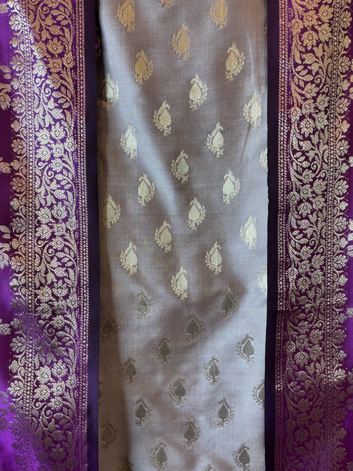 Ishita – Deep purple Banarasi Silk Woven Booties &amp; Jaal Suit