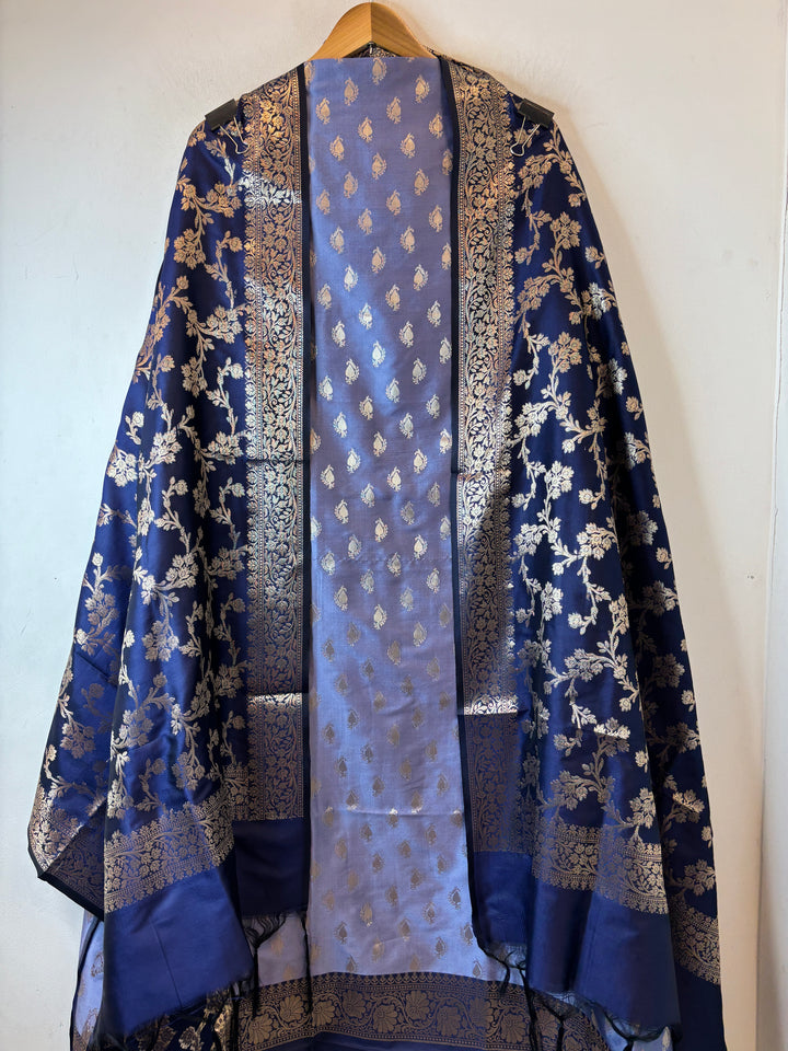 Ishita – Deep Royal Blue Banarasi Silk Woven Booties &amp; Jaal Suit