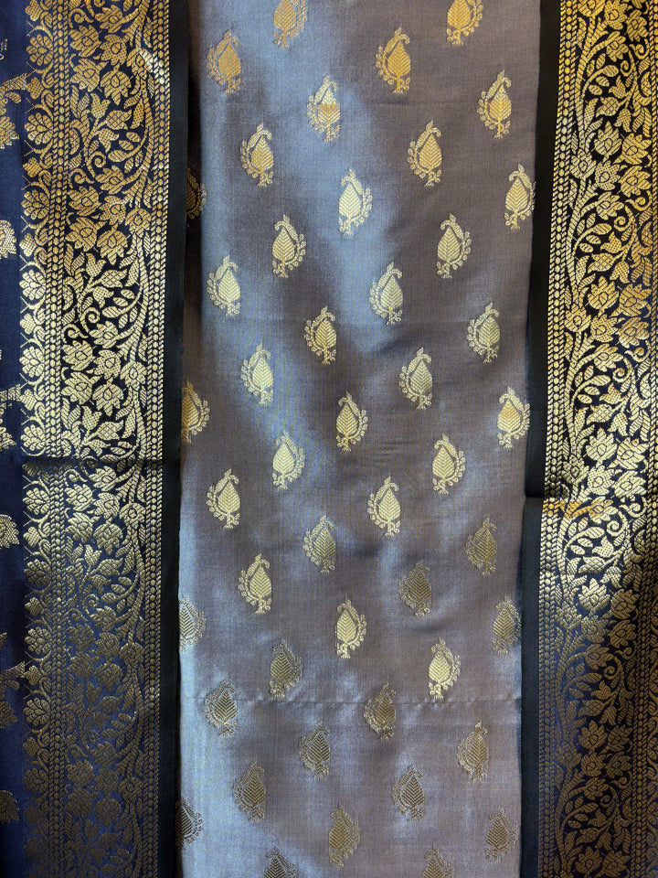 Ishita – Deep Royal Blue Banarasi Silk Woven Booties &amp; Jaal Suit