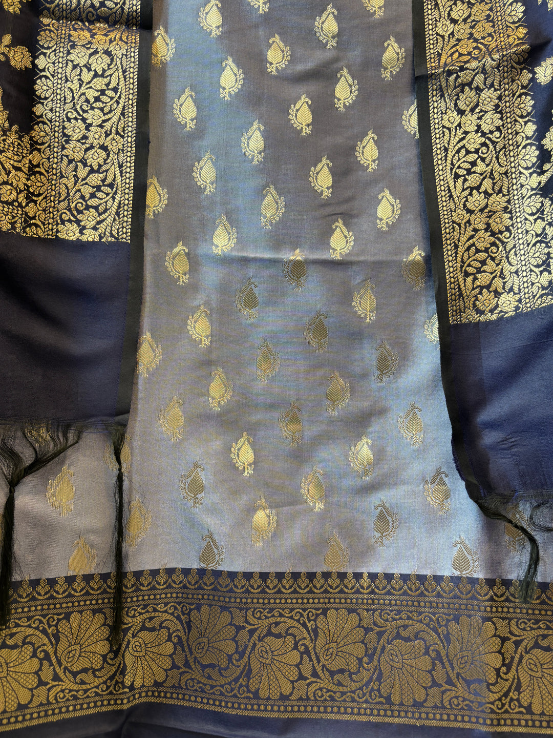 Ishita – Deep Royal Blue Banarasi Silk Woven Booties &amp; Jaal Suit