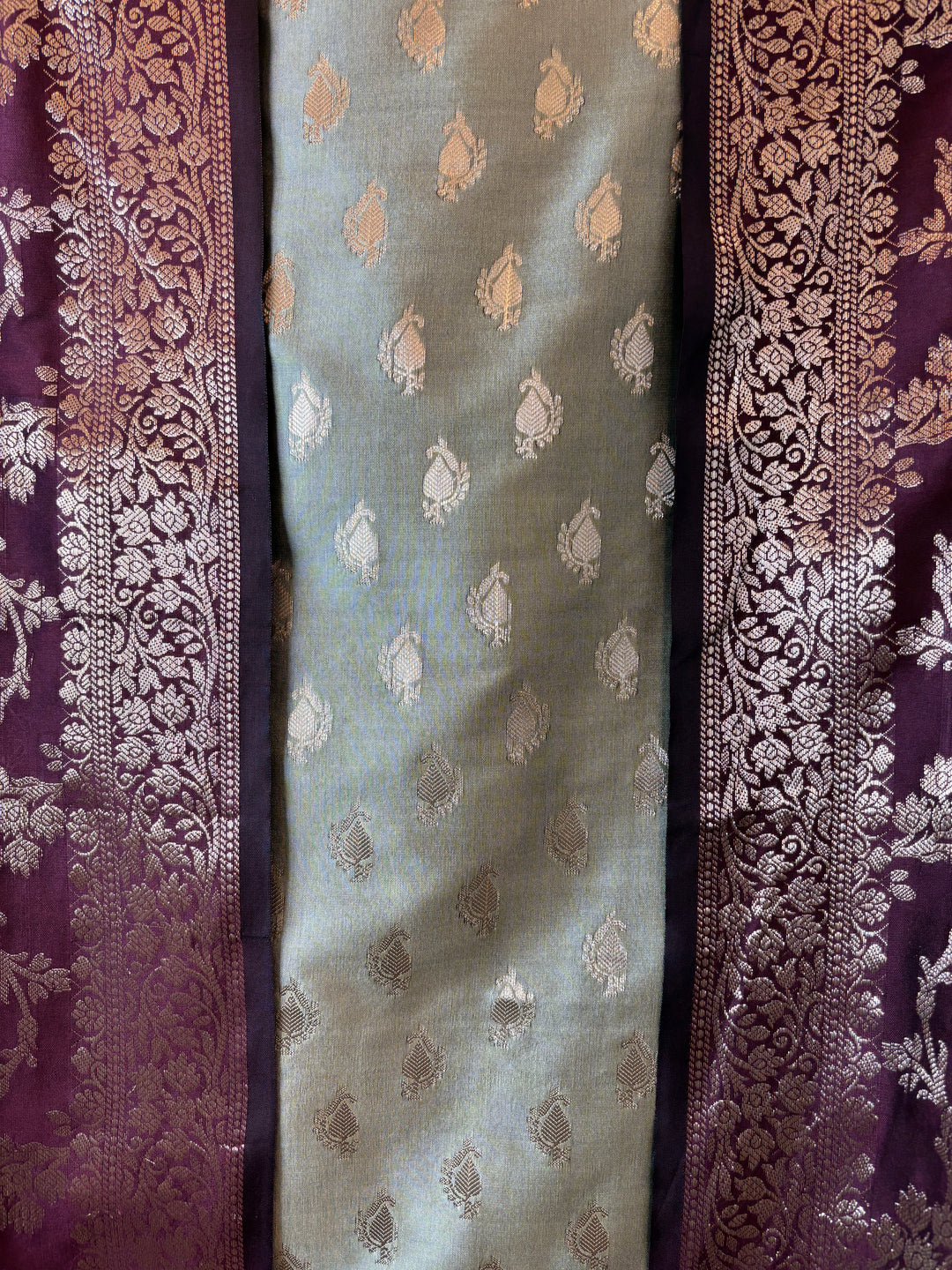 Ishita – Deep wine Banarasi Silk Woven Booties &amp; Jaal Suit