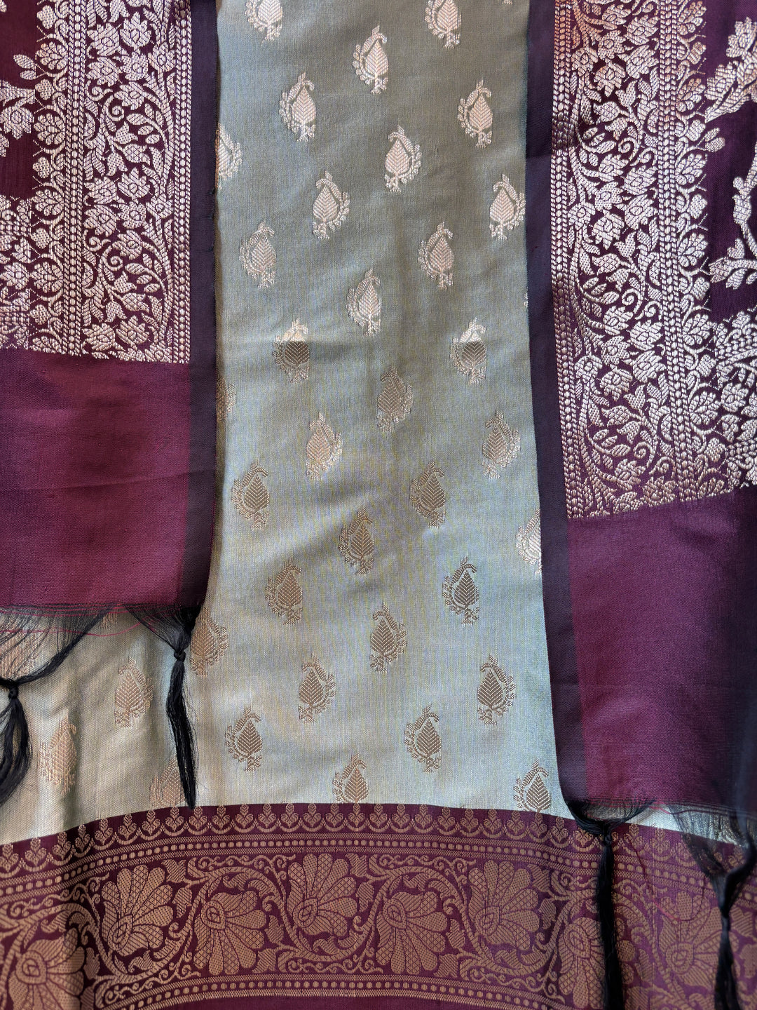 Ishita – Deep wine Banarasi Silk Woven Booties &amp; Jaal Suit