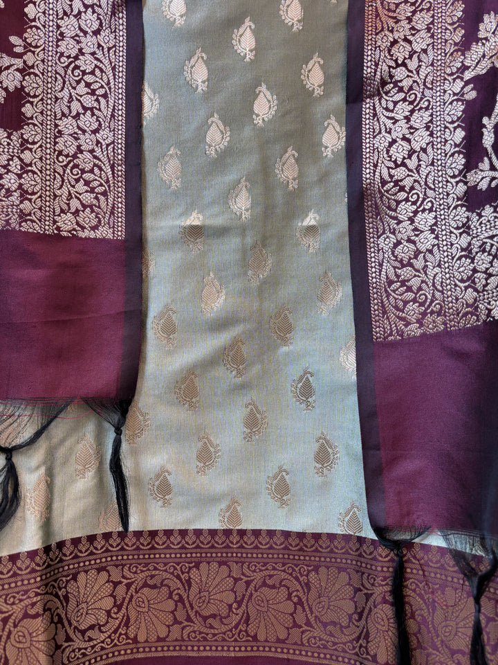 Ishita – Deep wine Banarasi Silk Woven Booties &amp; Jaal Suit