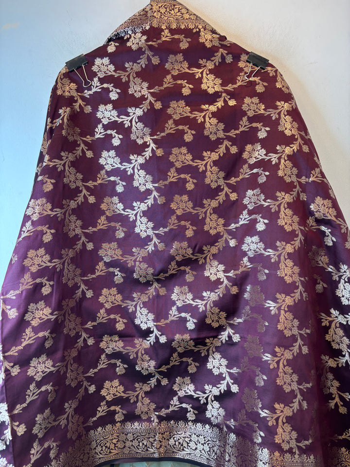 Ishita – Deep wine Banarasi Silk Woven Booties &amp; Jaal Suit