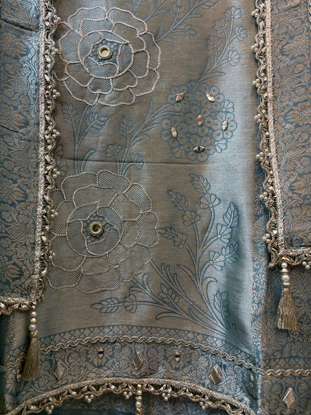 Zehra – Dusky Blue Giraffe Silk Ombre Mirror Stone Ensemble