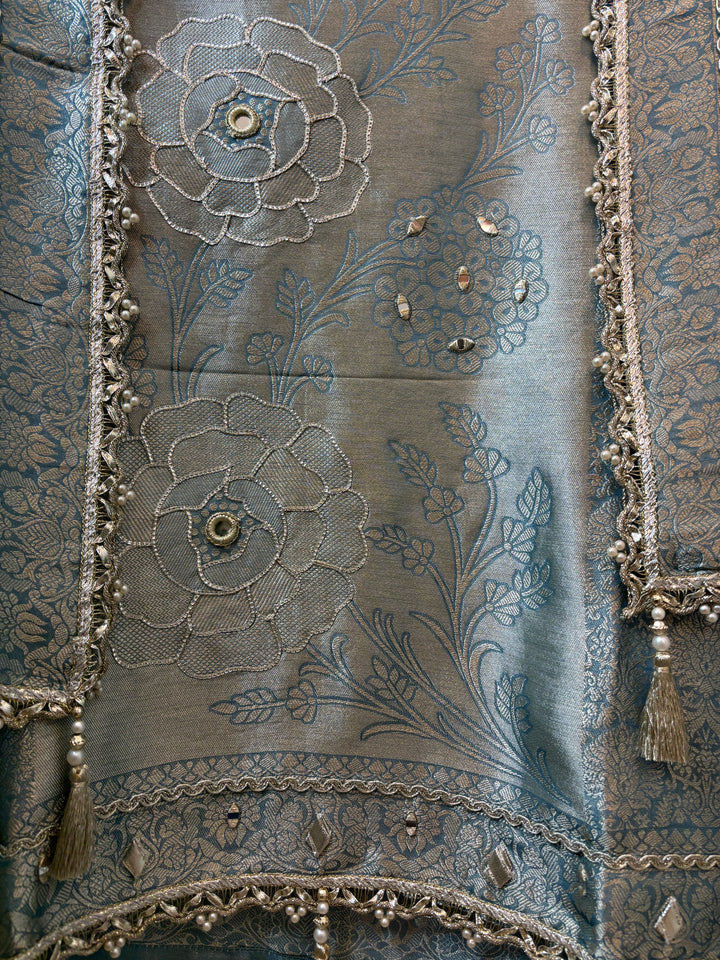 Zehra – Dusky Blue Giraffe Silk Ombre Mirror Stone Ensemble