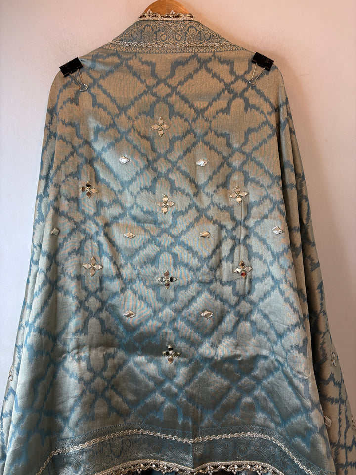 Zehra – Dusky Blue Giraffe Silk Ombre Mirror Stone Ensemble