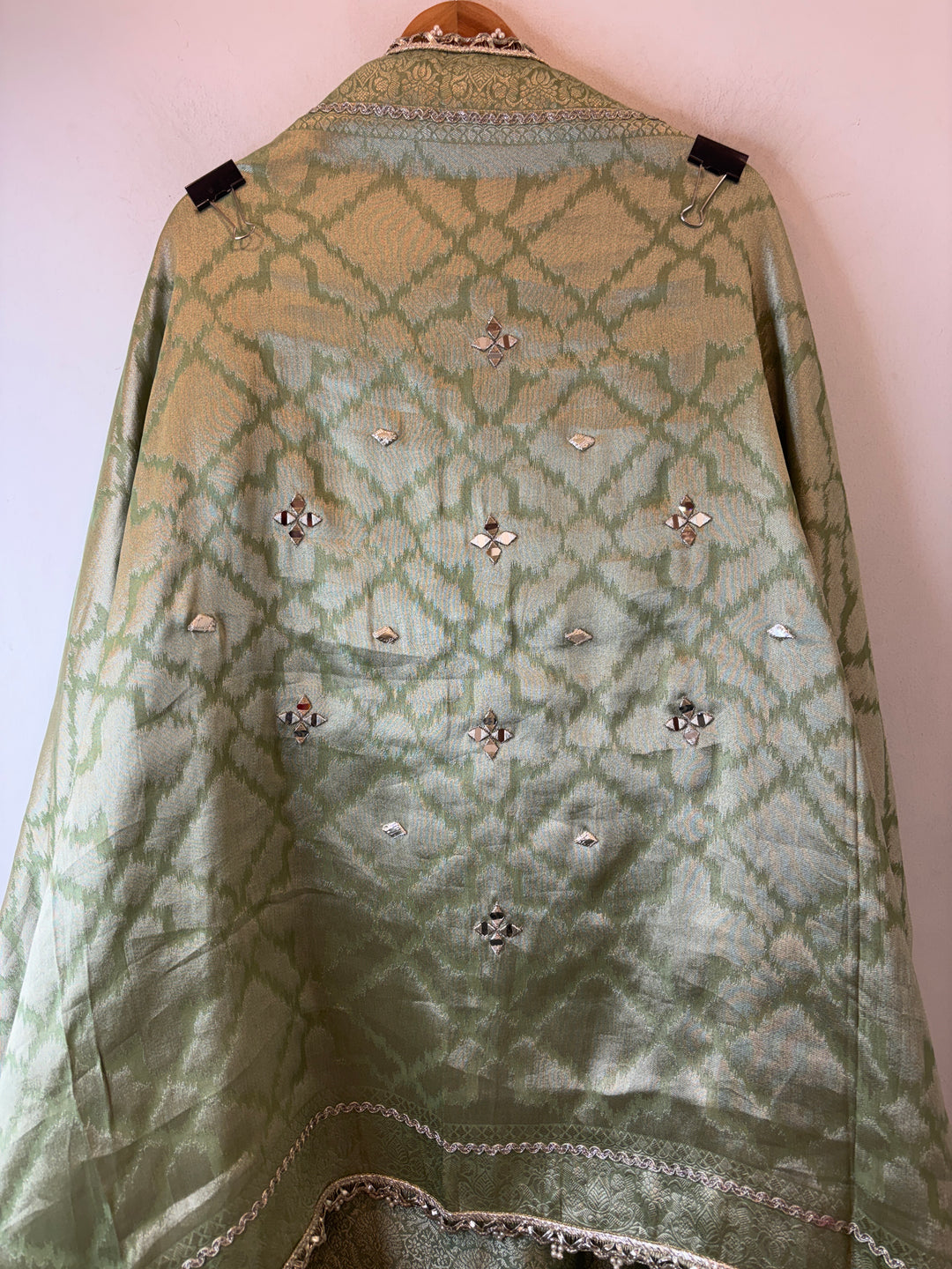 Zehra – Sage Green Giraffe Silk Ombre Mirror Stone Ensemble