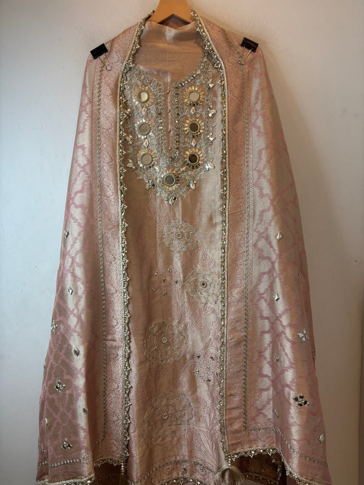 Zehra – Dusty Rose Giraffe Silk Ombre Mirror Stone Ensemble