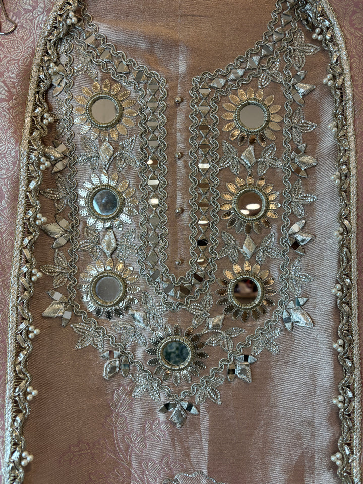 Zehra – Dusty Rose Giraffe Silk Ombre Mirror Stone Ensemble