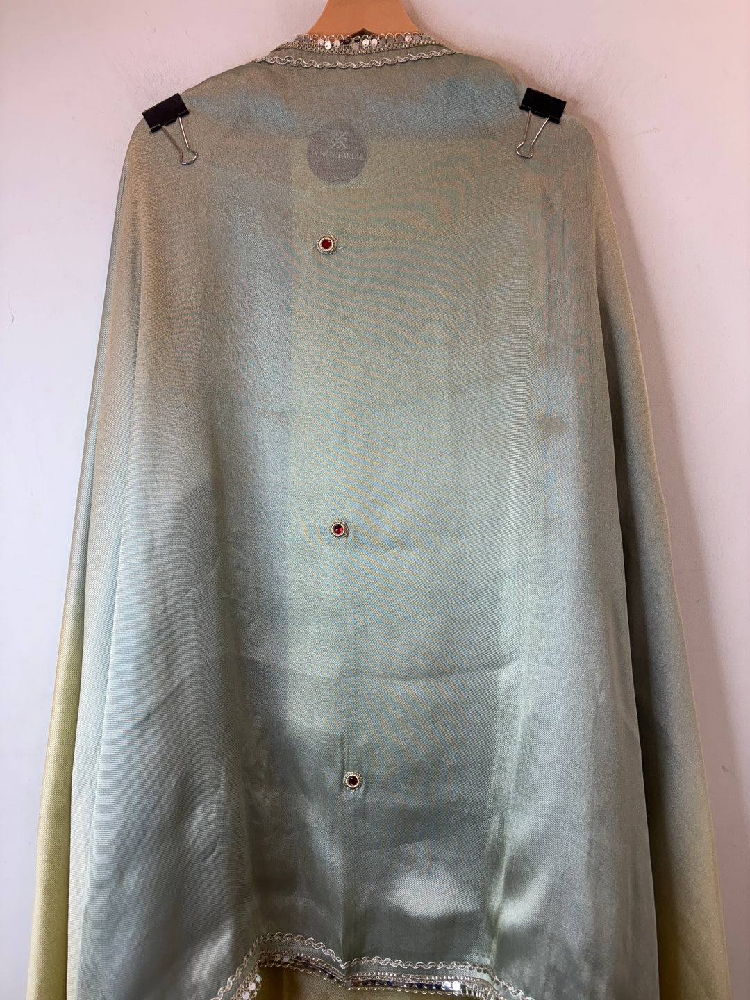Maira – Dual-Tone Powder Blue &amp; Yellow Brocade Mirror Gotta Embellished Ensemble