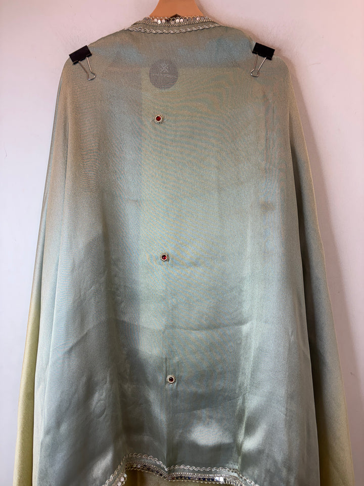Maira – Dual-Tone Powder Blue &amp; Yellow Brocade Mirror Gotta Embellished Ensemble