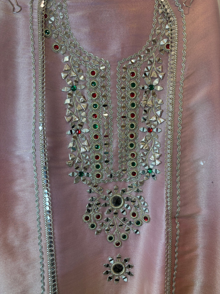 Maira – Peach Pink Brocade Mirror Gotta Embellished Ensemble