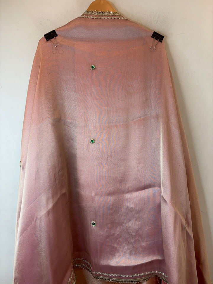 Maira – Peach Pink Brocade Mirror Gotta Embellished Ensemble