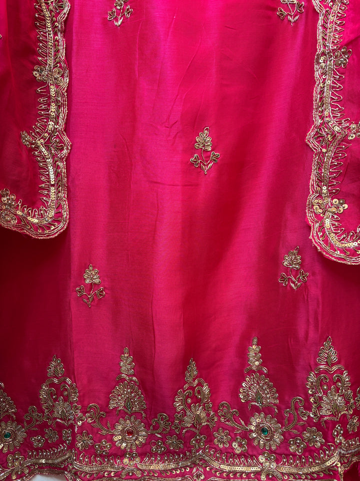 Amara – Pink Silk Organza Zardozi Dabka Ensemble DBPIN102