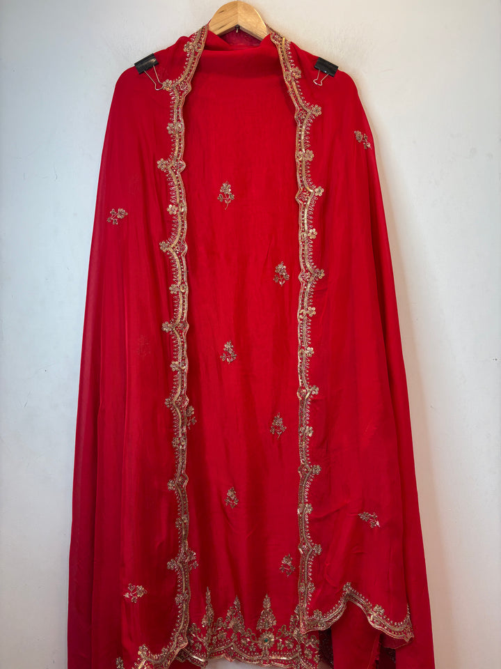 Amara – Red Silk Organza Zardozi Dabka Ensemble DBPIN103
