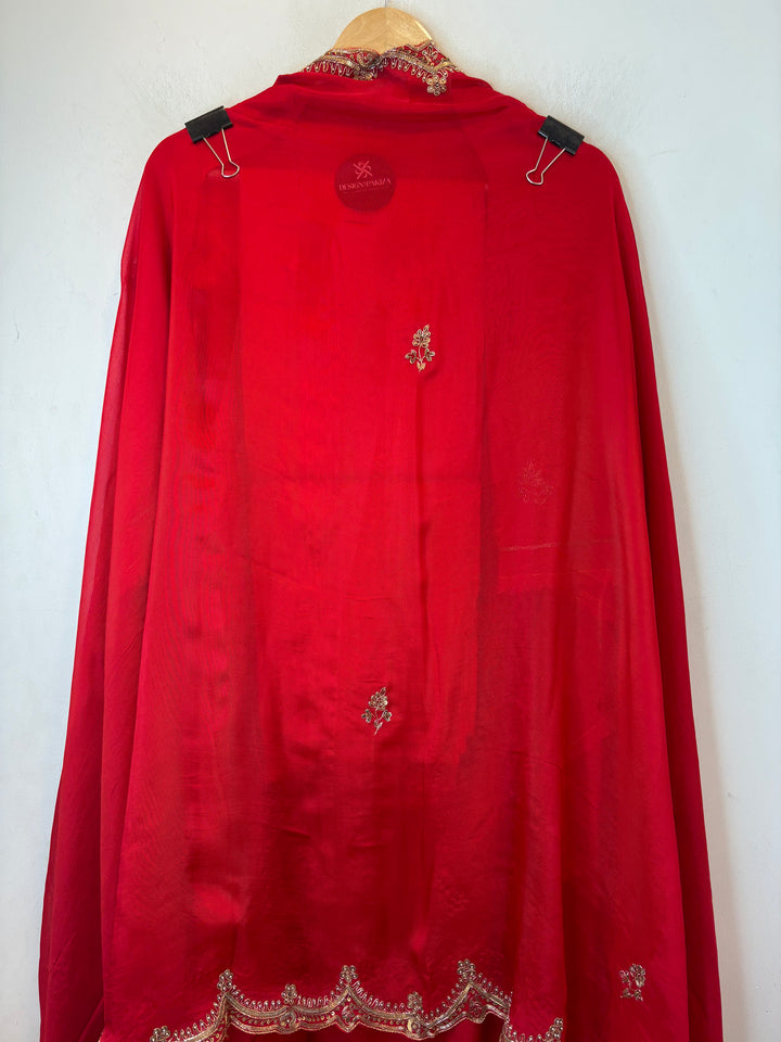 Amara – Red Silk Organza Zardozi Dabka Ensemble DBPIN103