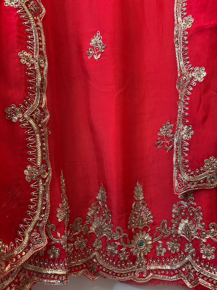 Amara – Red Silk Organza Zardozi Dabka Ensemble DBPIN103