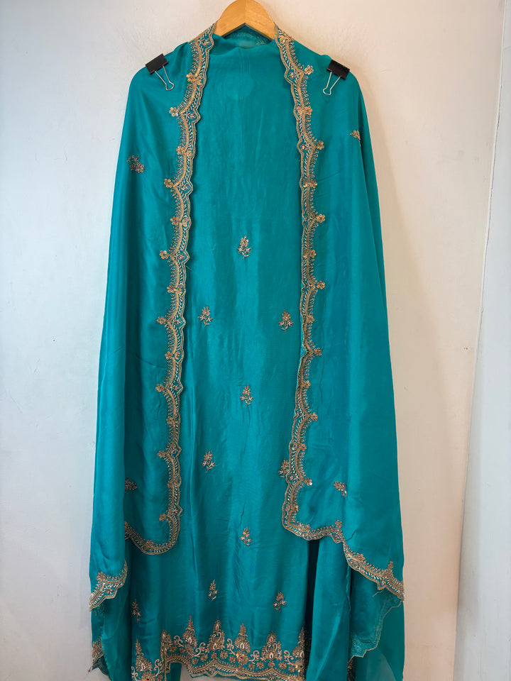 Amara – Blue Silk Organza Zardozi Dabka Ensemble DBPIN104