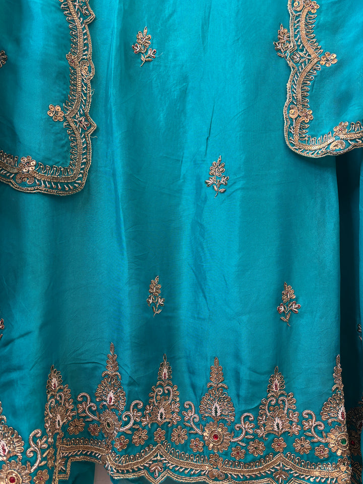 Amara – Blue Silk Organza Zardozi Dabka Ensemble DBPIN104