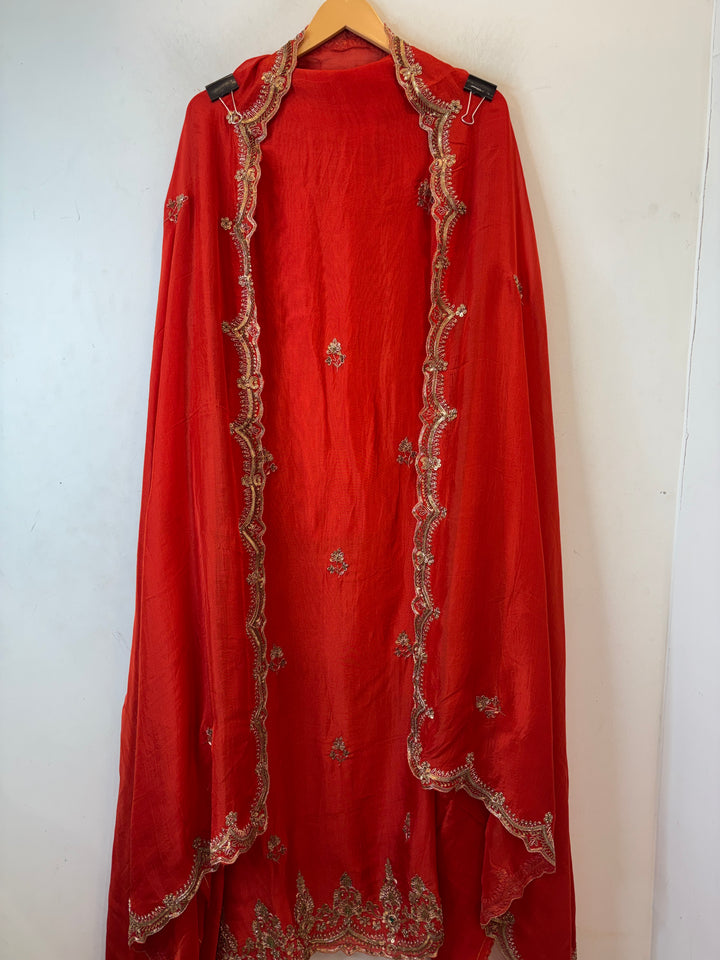 Amara – Orange Silk Organza Zardozi Dabka Ensemble DBPIN101