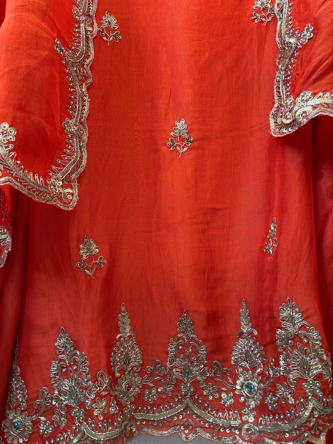 Amara – Orange Silk Organza Zardozi Dabka Ensemble DBPIN101