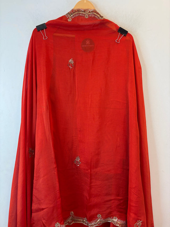 Amara – Orange Silk Organza Zardozi Dabka Ensemble DBPIN101