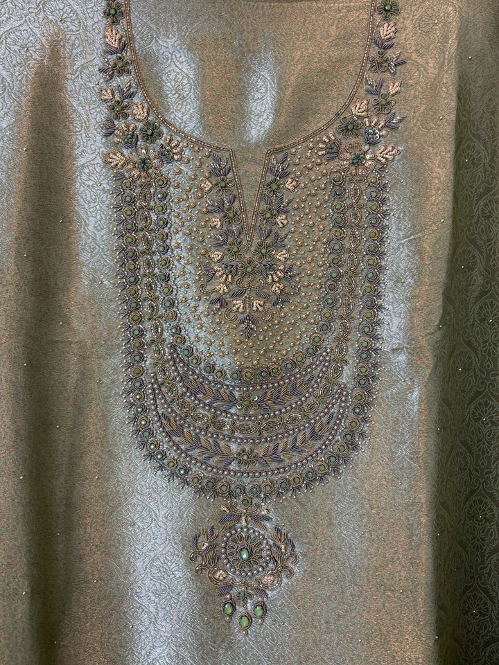 Inara – Green Tissue Brocade Dabka Pearl Handwork Ensemble DBPHM01