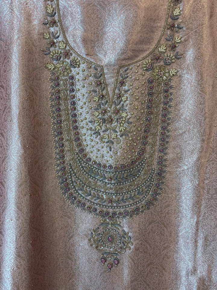 Inara – Pink Tissue Brocade Dabka Pearl Handwork Ensemble DBPHM02