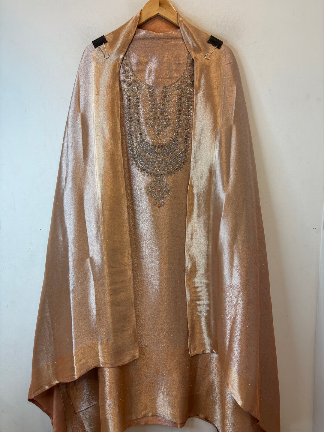 Inara – Pink Tissue Brocade Dabka Pearl Handwork Ensemble DBPHM02