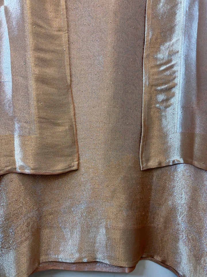 Inara – Peach Tissue Brocade Dabka Pearl Handwork Ensemble DBPHM03