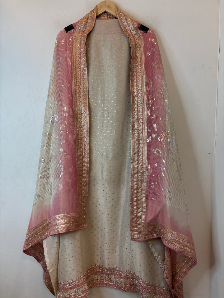 Aaliya – Ivory with Pink Tissue Banarasi Beaded Embellished Ensemble