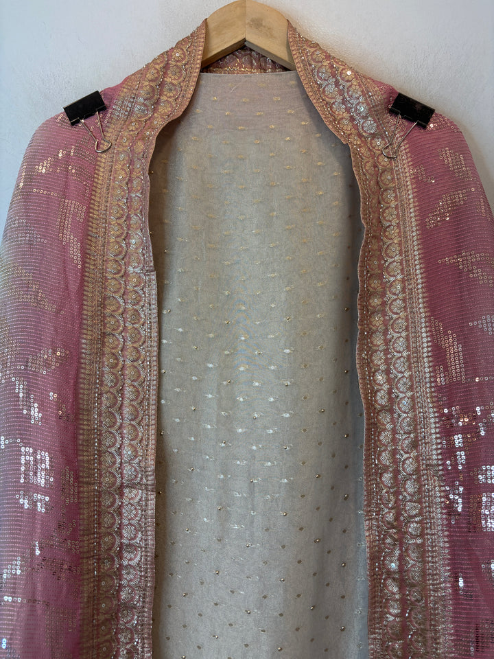 Aaliya – Ivory with Pink Tissue Banarasi Beaded Embellished Ensemble