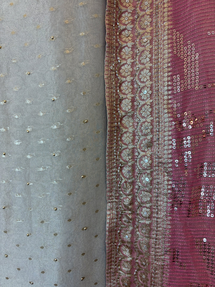 Aaliya – Ivory with Pink Tissue Banarasi Beaded Embellished Ensemble