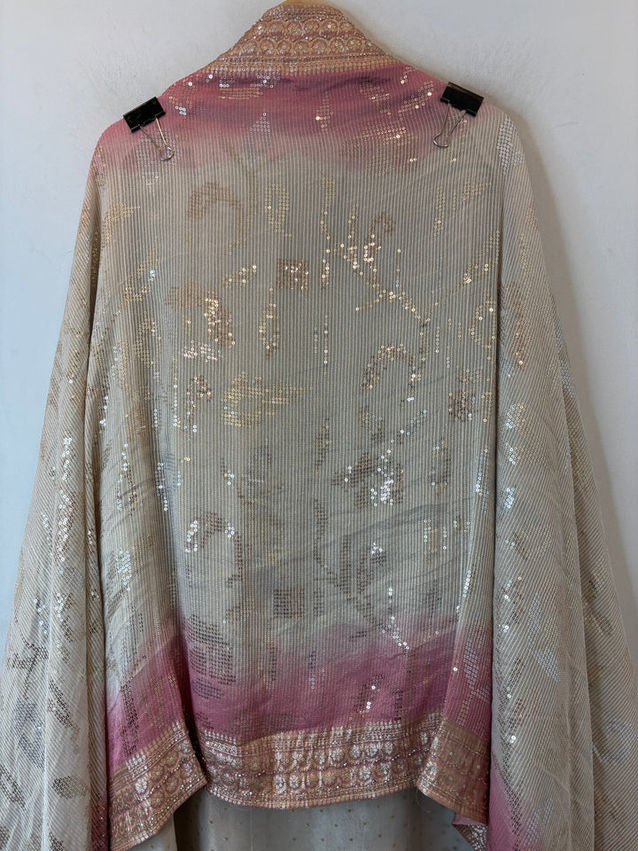 Aaliya – Ivory with Pink Tissue Banarasi Beaded Embellished Ensemble