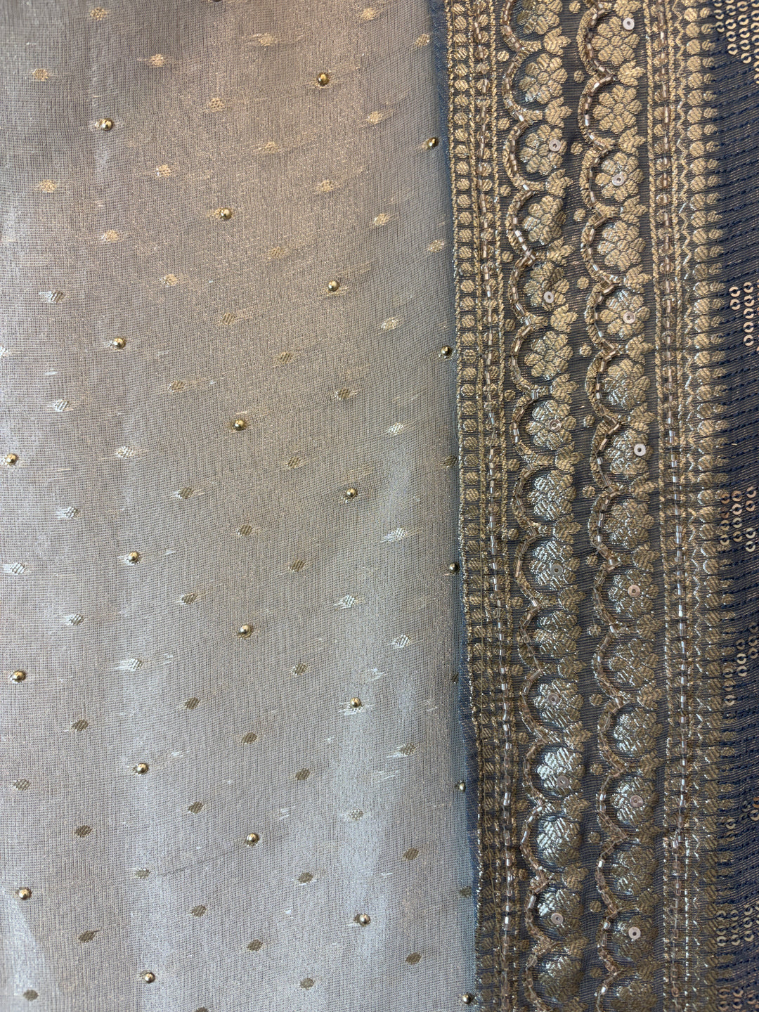 Aaliya – Ivory with Green Tissue Banarasi Beaded Embellished Ensemble