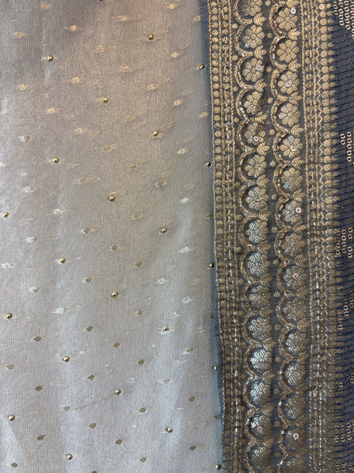 Aaliya – Ivory with Green Tissue Banarasi Beaded Embellished Ensemble