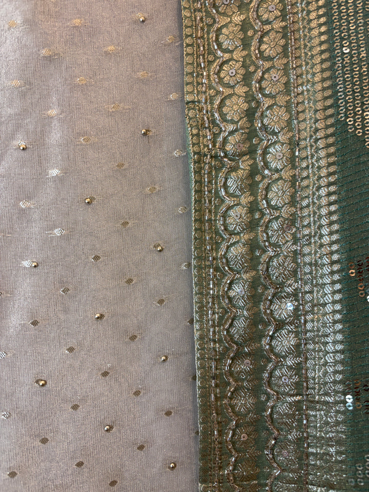 Aaliya – Ivory with Green Tissue Banarasi Beaded Embellished Ensemble