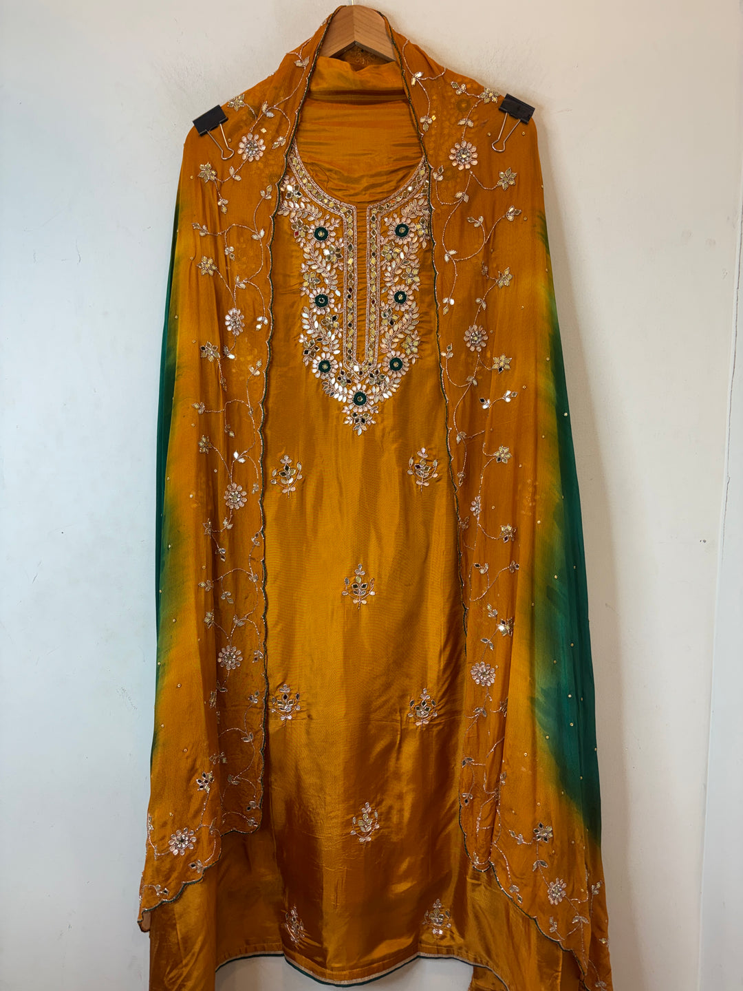 Mahira – Mustard Yellow Silk Cutdana Dabka Mirror Ensemble