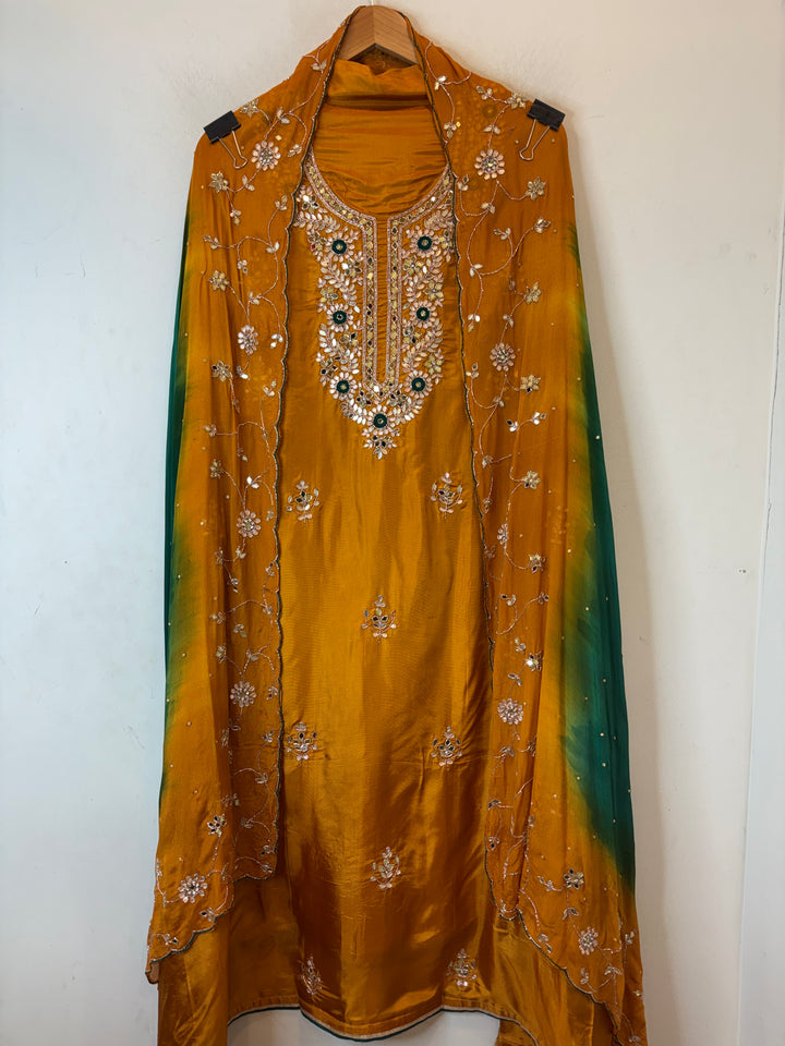 Mahira – Mustard Yellow Silk Cutdana Dabka Mirror Ensemble