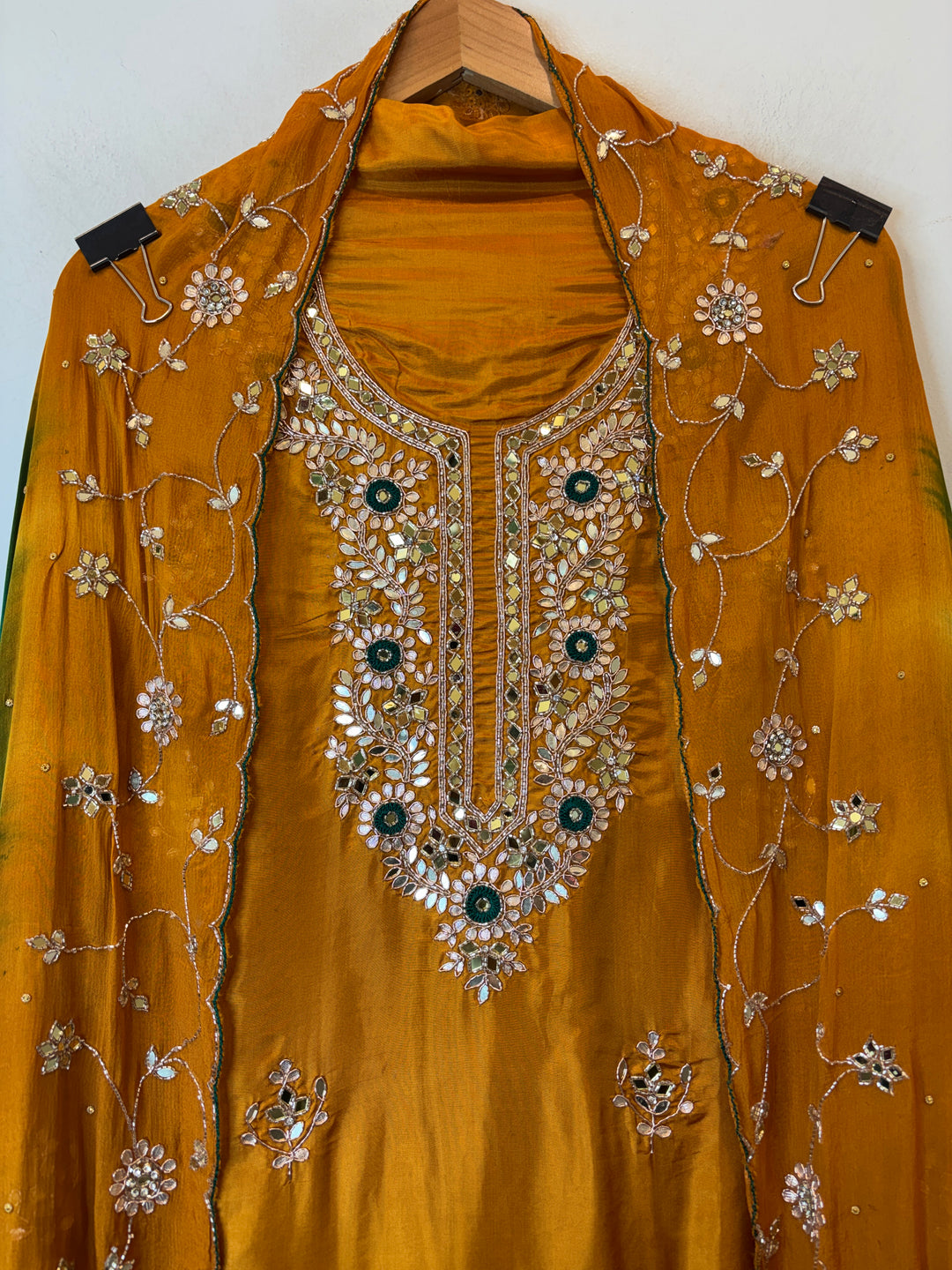Mahira – Mustard Yellow Silk Cutdana Dabka Mirror Ensemble