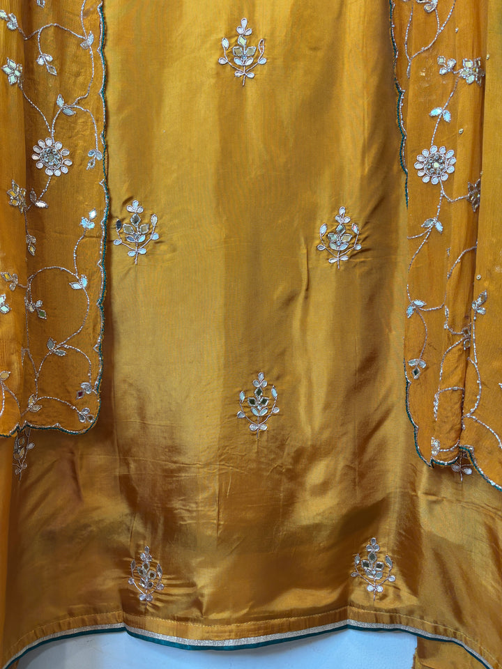 Mahira – Mustard Yellow Silk Cutdana Dabka Mirror Ensemble