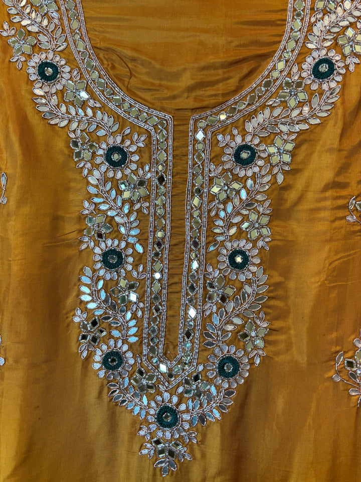 Mahira – Mustard Yellow Silk Cutdana Dabka Mirror Ensemble