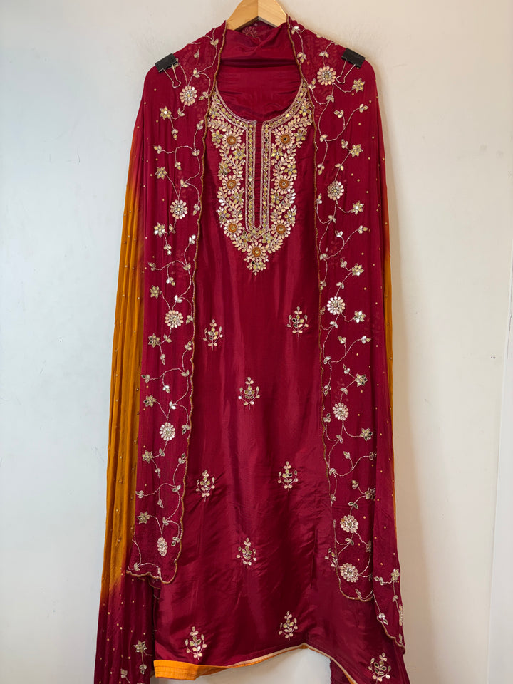 Mahira – Red Silk Cutdana Dabka Mirror Ensemble